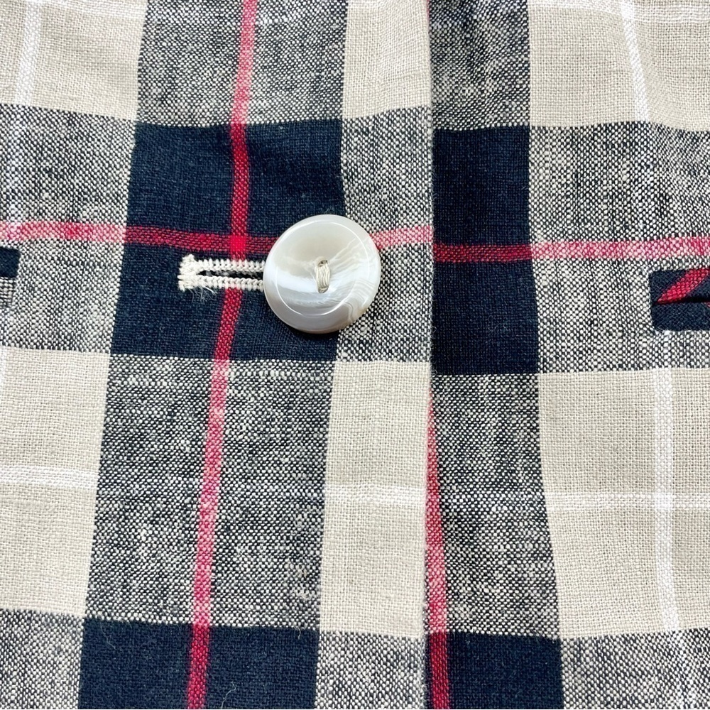 SAG HARBOR plaid‎ vintage Linen Neutral Check Plaid Retro Long Line Blazer 6P - Picture 9 of 11